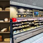 Résultat final du rayon crémerie avec ses panneaux imprimés en trompe-l'œil de cave à fromage à Saint Bonnet de Mure, achevant l'intérieur de ce déploiement d'enseignes multi-sites.